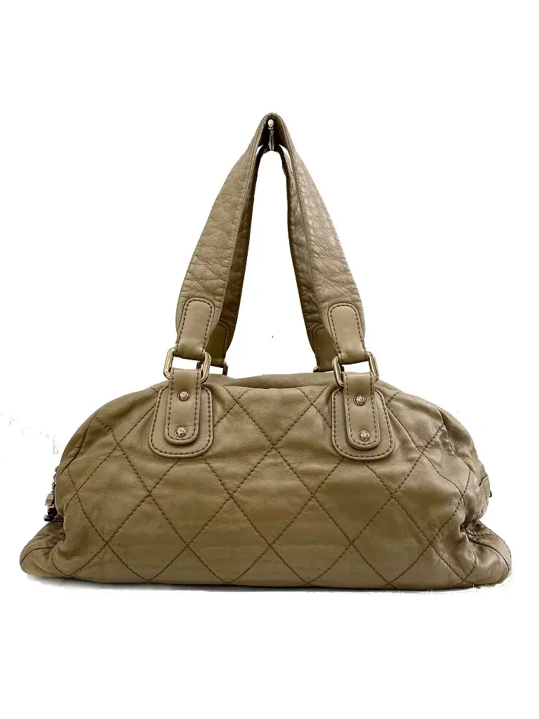 Chanel Beige Diamond Quilted Bowling Bag RGHW - Orika Bags
